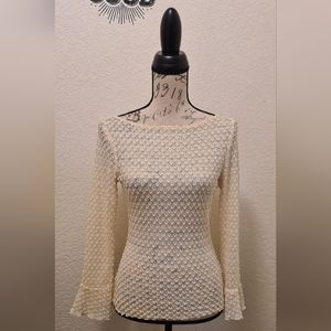 Preowned Cream Bell Sleeves Lace Top | Size Medium